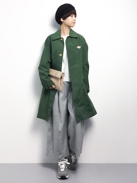 「緑」｜「アイテム（ステンカラーコート）」を使った、yukiさん（レディース・152cm）の冬コーディネート