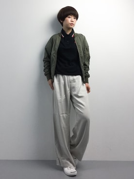 「フレッドペリー」｜「アイテム（MA-1）」を使った、yukiさん（レディース・152cm）の冬コーディネート