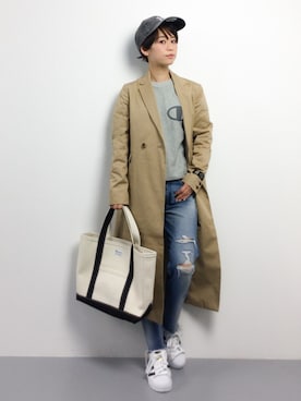 「SLOBE IENA（スローブイエナ）のアイテム（チェスターコート）」を使った、yukiさん（レディース・152cm）の春コーディネート