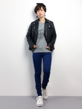 「L.H.P（エルエイチピー）のアイテム（ライダースジャケット）」を使った、yukiさん（レディース・152cm）の春コーディネート