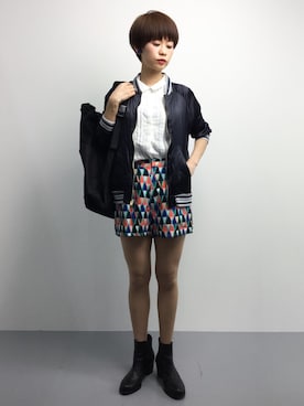 「レースブラウス」｜「アイテム（ブルゾン）」を使った、yukiさん（レディース・152cm）の春コーディネート