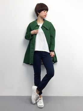 「ジャックパーセル」｜「アイテム（ステンカラーコート）」を使った、yukiさん（レディース・152cm）の春コーディネート