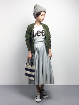 「ニット帽コーデ」｜「アイテム（MA-1）」を使った、yukiさん（レディース・152cm）の春コーディネート