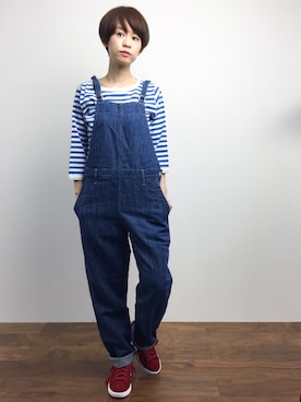 「運動会コーデ」｜「アイテム（サロペット/オーバーオール）」を使った、yukiさん（レディース・152cm）の春コーディネート