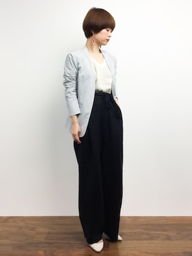 「サマーニット」｜「アイテム（ノーカラージャケット）」を使った、yukiさん（レディース・152cm）の夏コーディネート