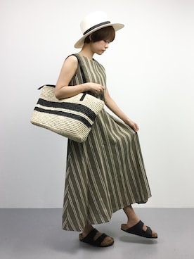 「MACKINTOSH PHILOSOPHY（ﾏｯｷﾝﾄｯｼｭ ﾌｨﾛｿﾌｨｰ）のアイテム（かごバッグ）」を使った、yukiさん（レディース・152cm）の夏コーディネート
