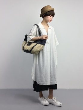 「ペーパーハット」｜「アイテム（シャツワンピース）」を使った、yukiさん（レディース・152cm）の夏コーディネート
