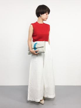 「アイテム（ベスト、レッド系）」を使った、yukiさん（レディース・152cm）の夏コーディネート