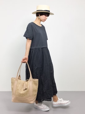 「Supreme.La.La.（シュープリームララ）のアイテム（トートバッグ）」を使った、yukiさん（レディース・152cm）の夏コーディネート