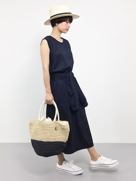 「cache cache（カシュ カシュ）のアイテム（かごバッグ）」を使った、yukiさん（レディース・152cm）の夏コーディネート