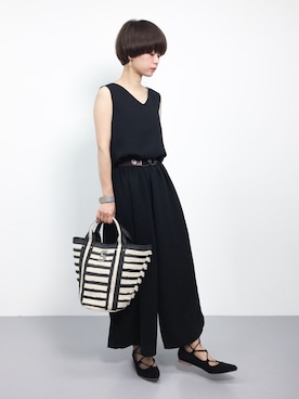 「レースアップシューズ」｜「アイテム（つなぎ/オールインワン）」を使った、yukiさん（レディース・152cm）の夏コーディネート