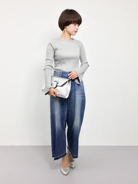 「URBAN RESEARCH（アーバンリサーチ）のUR ワイドリブ袖フレアカットソー（Tシャツ/カットソー）」を使った、yukiさん（レディース・152cm）の夏コーディネート