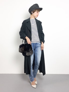 「ADAM ET ROPE'（アダムエロペ）のアイテム（ステンカラーコート）」を使った、yukiさん（レディース・152cm）の秋コーディネート