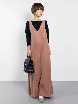 「アイテム（つなぎ/オールインワン、レッド系）」を使った、yukiさん（レディース・152cm）の秋コーディネート