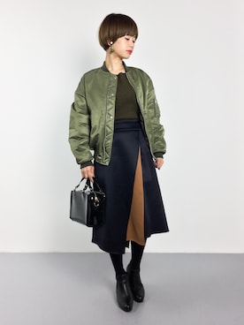 「ラップスカート」｜「アイテム（MA-1）」を使った、yukiさん（レディース・152cm）の秋コーディネート