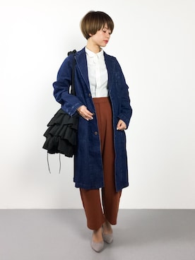 「フリルトート」｜「アイテム（その他アウター）」を使った、yukiさん（レディース・152cm）の秋コーディネート