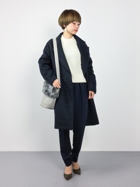 「シャギー」｜「アイテム（チェスターコート）」を使った、yukiさん（レディース・152cm）の秋コーディネート
