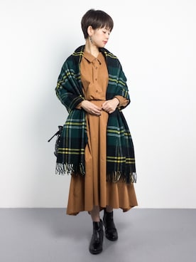 「Rouge vif（ルージュヴィフ）のアイテム（シャツワンピース）」を使った、yukiさん（レディース・152cm）の秋コーディネート