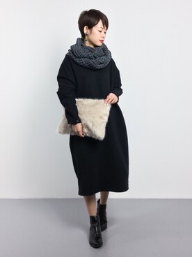 「ファークラッチ」｜「アイテム（ワンピース/ドレス）」を使った、yukiさん（レディース・152cm）の冬コーディネート
