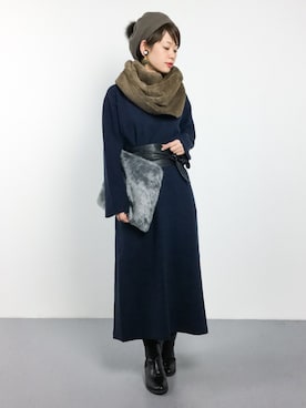 「ファークラッチ」｜「アイテム（ワンピース/ドレス）」を使った、yukiさん（レディース・152cm）の冬コーディネート