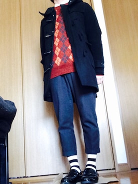 「バレンタインデートスタイル」｜「アイテム（ダッフルコート）」を使った、ポテチさん（メンズ・165cm）の冬コーディネート