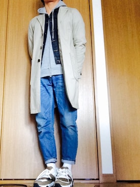 「ベージュのコート」｜「アイテム（その他アウター）」を使った、ポテチさん（メンズ・165cm）の春コーディネート