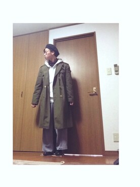 「ハンチング」｜「アイテム（トレンチコート）」を使った、ポテチさん（メンズ・165cm）の冬コーディネート