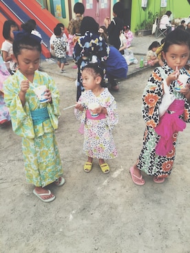 「アイテム（浴衣、グリーン系）」を使った、akaneさん（キッズ・100cm）の夏コーディネート