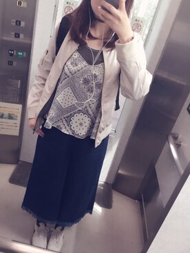 「フリンジデニム」｜「アイテム（ブルゾン）」を使った、ちったんさん（レディース・164cm）の春コーディネート