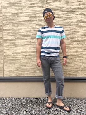 「Abercrombie&Fitch（アバークロンビーアンドフィッチ）のアイテム（シューズ）」を使った、MIZさん（メンズ・180cm）の夏コーディネート