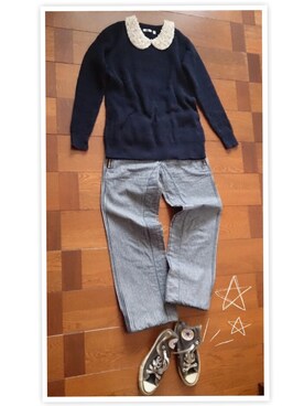 「ROSE  BUD つけ襟（ファッション雑貨、ホワイト系）」を使った、さーこさん（レディース・156cm）の冬コーディネート