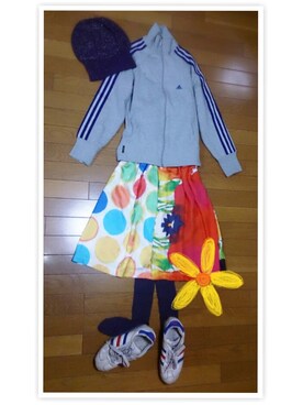 「NOZOMI ISHIGURO white（ノゾミ　イシグロ　ホワイト）のsatin print Mix（ワンピース、その他）」を使った、さーこさん（レディース・156cm）の冬コーディネート