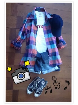 「used メンズシャツ（シャツ/ブラウス、その他）」を使った、さーこさん（レディース・156cm）の春コーディネート