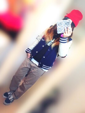 「スタッズ」｜「アイテム（スタジャン）」を使った、✯SAYAmosh✯さん（レディース・164cm）の冬コーディネート