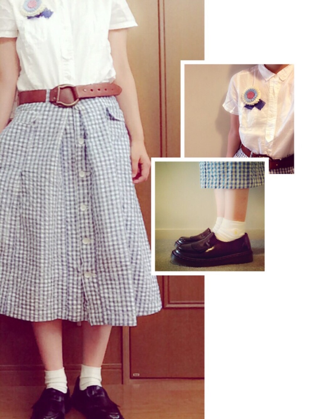 「Kastane、IamI、タッセルローファー、BEAMS BOY」｜「アイテム（ブローチ/コサージュ、ブルー系）」を使った、みかりんさん（レディース・159cm）の夏コーディネートの1枚目の写真