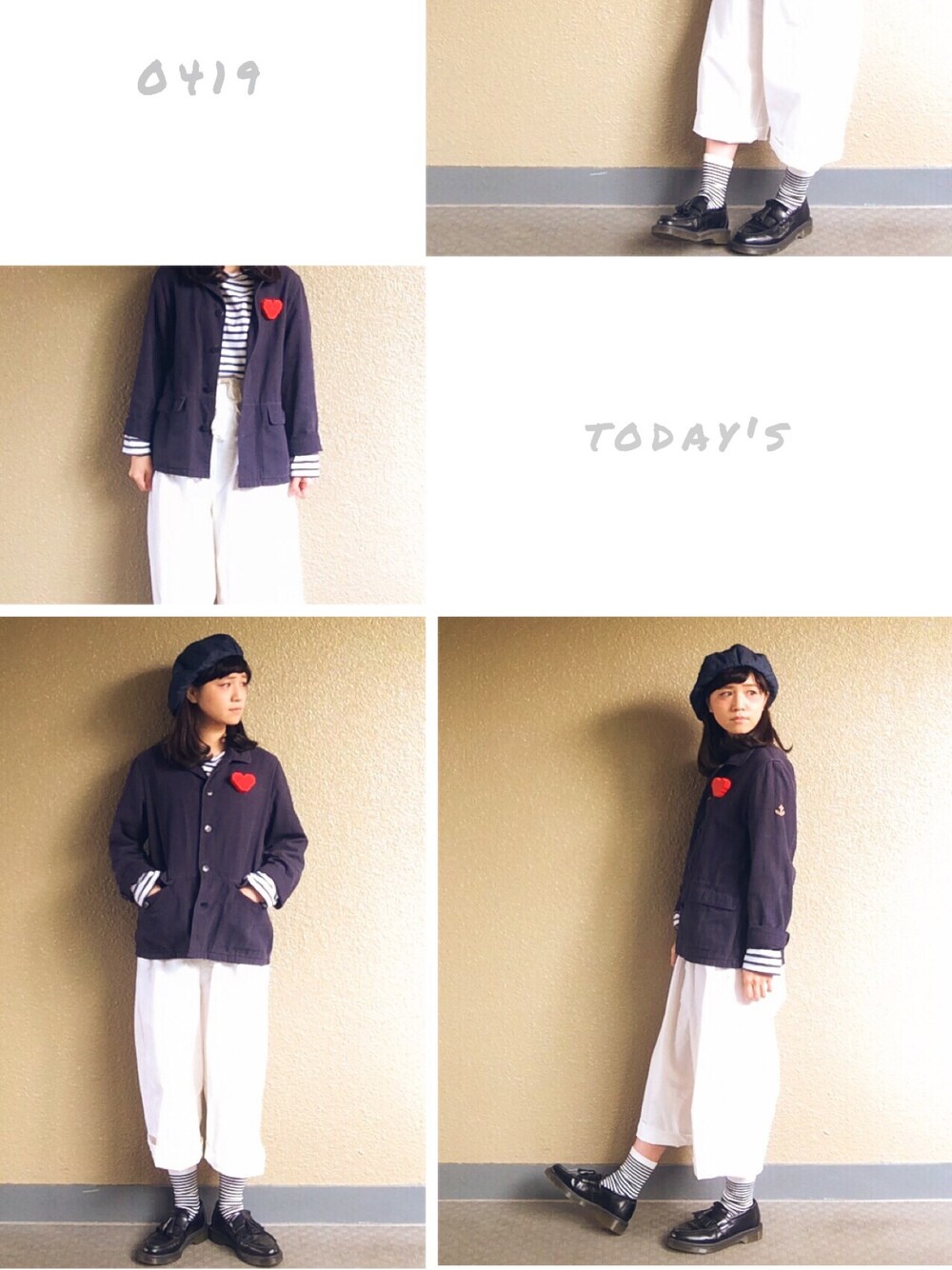 「古着、ボーダー、carnival、achuu、白シャツ、ワイドパンツ、軍物、ローファー、Dr.Martens」｜「Dr. MartensのDr Martens Adrian Tassel Loafers - Black（その他シューズ、ブラック系）」を使った、みかりんさん（レディース・159cm）の春コーディネートの1枚目の写真