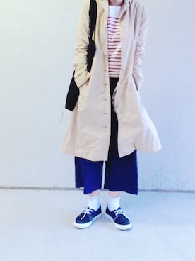 「B.L.U.E（ビーエルユーイー）のアイテム（パンツ）」を使った、中町さん（レディース・155cm）の秋コーディネート