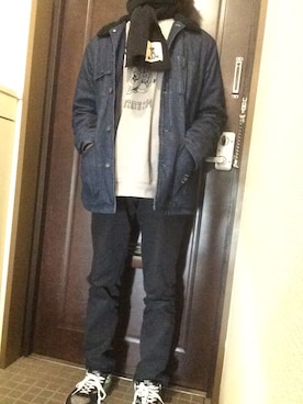 「STUSSY（ステューシー）のアイテム（デニムジャケット）」を使った、2481093さん（メンズ・175cm）の冬コーディネート