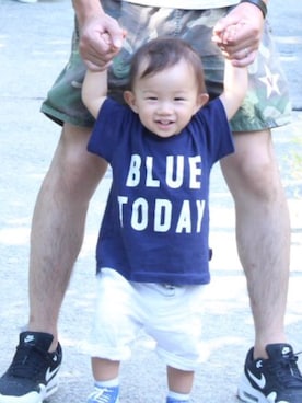 「BLUE BLUE（ブルーブルー）のアイテム（トップス）」を使った、y.kiyoさん（キッズ・70cm）の秋コーディネート