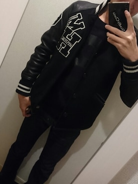 「MIHARAYASUHIRO（ミハラヤスヒロ）のアイテム（スタジャン）」を使った、rudoさん（メンズ・174cm）の冬コーディネート