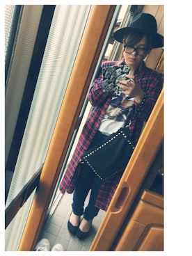 「赤ﾁｪｯｸｼｬﾂ」｜「アイテム（その他アウター）」を使った、さやぷさん（レディース・156cm）の春コーディネート