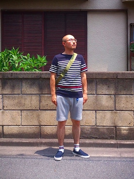 「LOOPWHEELER（ループウィラー）のアイテム（パンツ）」を使った、Mi_Na_Miiiさん（メンズ・171cm）の夏コーディネート
