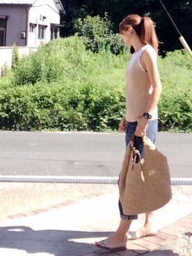 「アイテム（キャミソール、ベージュ系）」を使った、nico   Elinさん（レディース・162cm）の夏コーディネート