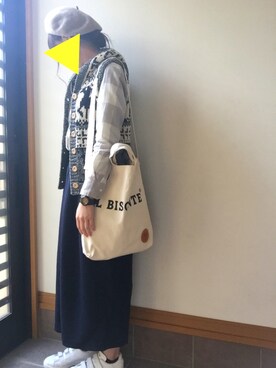 「フランネルシャツ」｜「アイテム（ハンチング/ベレー帽）」を使った、s a y a ▽さん（レディース・164cm）の秋コーディネート