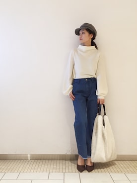 「袖ボリューム」｜「アイテム（キャスケット）」を使った、miyaさん（レディース・156cm）の秋コーディネート
