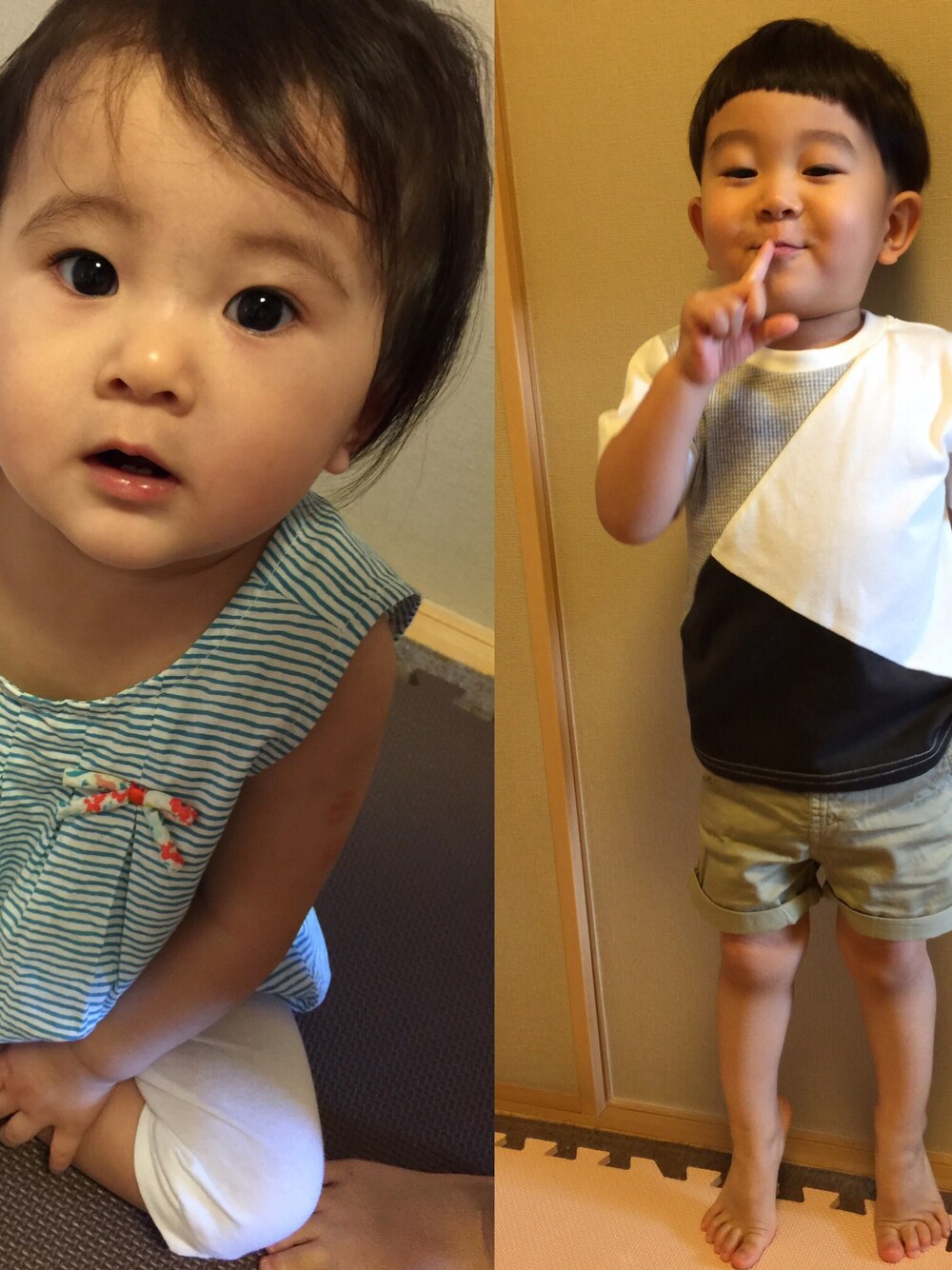 「休日スタイル、キッズコーデ、兄妹コーデ、夏コーデ、子供、兄妹」｜「ZARAのアイテム（チュニック、グリーン系）」を使った、★DERA★さん（キッズ・80cm）の夏コーディネートの1枚目の写真
