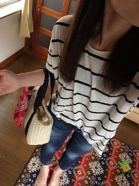 「Ungrid（アングリッド）のインディゴフレイドヘムストスリ（デニムパンツ）」を使った、ようこさん（レディース・174cm）の夏コーディネート