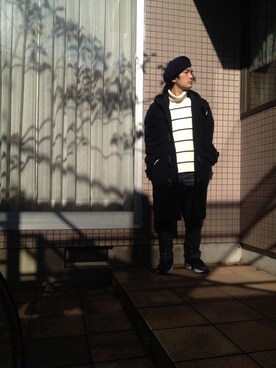 「MONKEY TIME（モンキータイム）のアイテム（ハンチング/ベレー帽）」を使った、Higuoさん（メンズ・163cm）の冬コーディネート