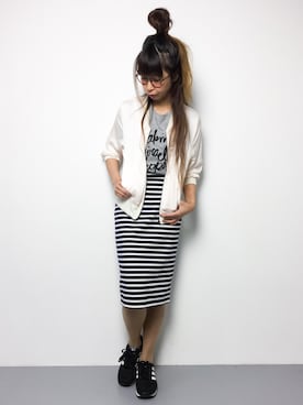 「ボーダースカート」｜「アイテム（ジャケット/アウター）」を使った、naoさん（レディース・163cm）の春コーディネート