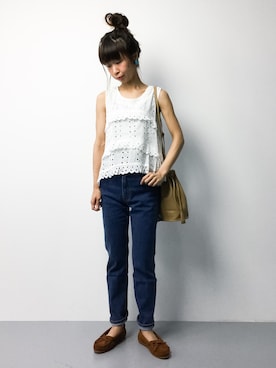 「PLAIN CLOTHING（プレーンクロージング）のアイテム（トップス）」を使った、naoさん（レディース・163cm）の夏コーディネート